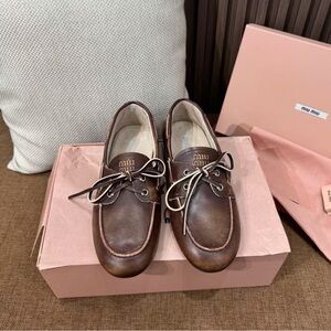 Miu Miu Brown Leather Boat Loafers